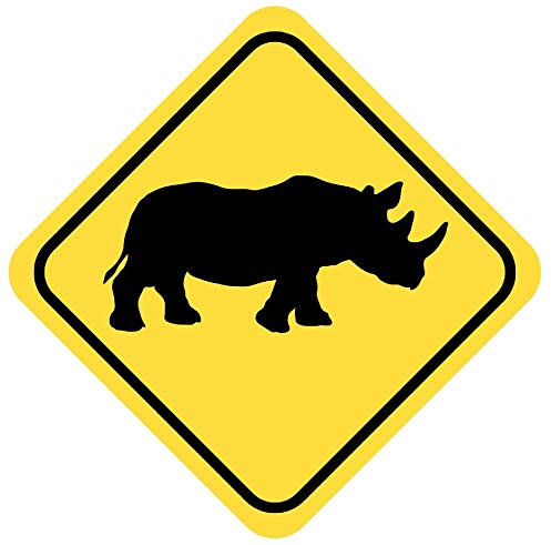 Samunshi® Nashorn Warnschild Warndreieck Aufkleber Achtung Vorsicht Tier - 25x25cm mehrfarbig