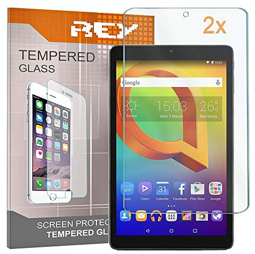 REY Pack 2X Pellicola salvaschermo per ALCATEL PIXI 3 10, Pellicole salvaschermo Vetro Temperato 9H+, di qualità Premium Tablet