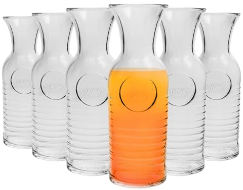 Bormioli Rocco Officina 1825 Glass Water Carafe - 1.2 Litre Serving Jugs - Made in Italy - Pack of 6