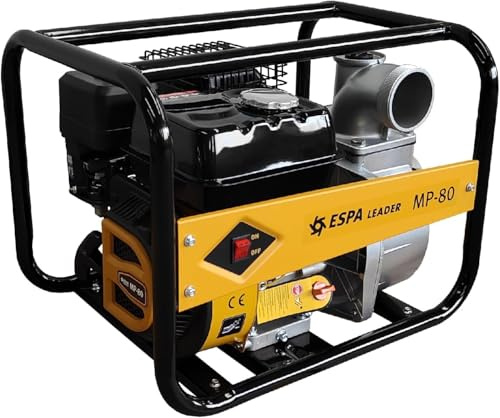 ESPA LEADER Motobomba MP-80 con Motor de Gasolina de 4 Tiempos | Para Achique, Vaciados de Emergencia, Inundaciones y Riego Agrícola, Caudal Máximo 55.000 l/h, Autonomía 2 h