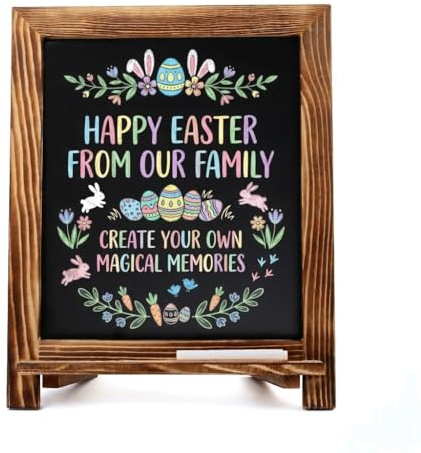 LotFancy 15x12 Magnetic Chalk Board Sign, Small Wood Framed Tabletop Black Easel Chalkboard, Foldable Standing Ledge,1 White Chalk Pen 2 Magnets and Wall Hanging Kits Included,Rustic Brown