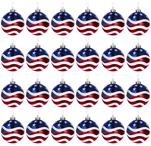H&W 24Stück Weihnachtskugeln,Amerikanische Flagge Weihnachtsbaumschmuck,80mm Bruchsichere Weihnachtskugeln zum Aufhängen,Weihnachtsbaumschmuck aus Kunststoff