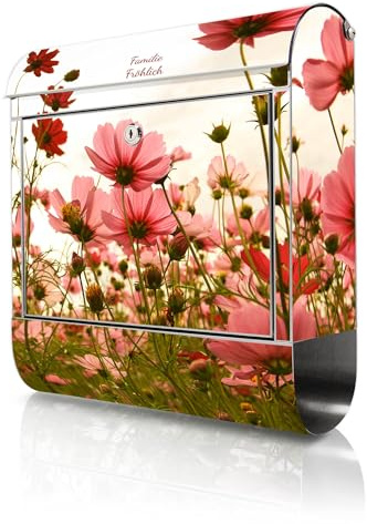 banjado Briefkasten Edelstahl personalisiert 38x43x12cm & 2 Schlüssel - rostfreier Edelstahl Briefkasten mit Zeitungsfach - Postkasten A4 Einwurf inkl. Montagematerial - Motiv Schmuckkörbchen