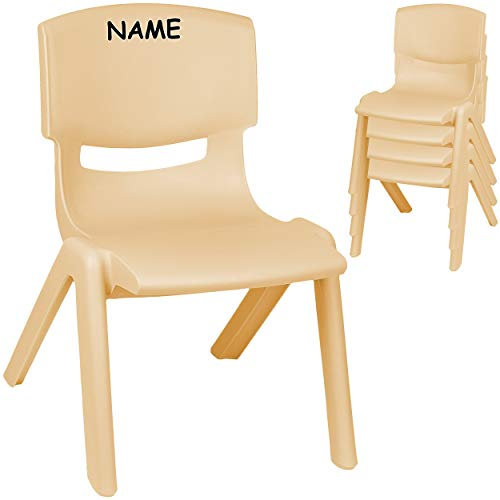 alles-meine.de GmbH 4 Stück - Kinderstühle/Stühle - Farbwahl - Holz Farben - beige - inkl. Name - Plastik - bis 100 kg belastbar/kippsicher - für INNEN & AUßEN - 0-99 Jahre..