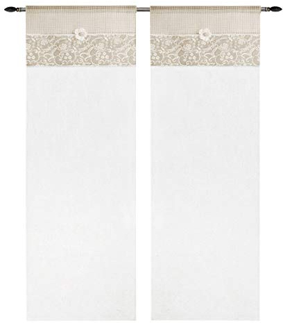 emmevi Tende Coppia Finestra Porta Interno Tessuto Shabby Chic MOD.Tenda Margherita 1 CONF 60X240 Tortora