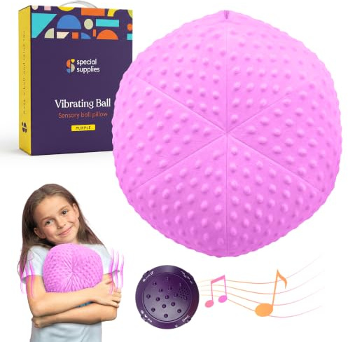 Special Supplies Vibrating Ball Pillow Sensory Pressure Activated for Kids and Adults, Plush Minky Soft Cover with Textured Therapy Stimulation Bumps, Purple