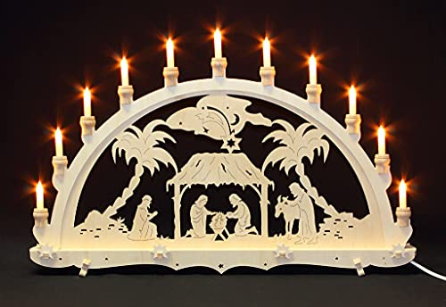 Schwibbogen Weihnachten beleuchtet -Motiv Christi Geburt- traditionelle Weihnachtsdeko Lichterbogen beleuchtet aus Holz Natur