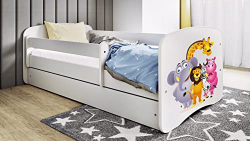 Bjird Kinderbett Jugendbett 70x140 80x160 80x180 Weiß mit Rausfallschutz Matratze Schublade und Lattenrost Kinderbetten für Mädchen und Junge - Zoo 160 cm