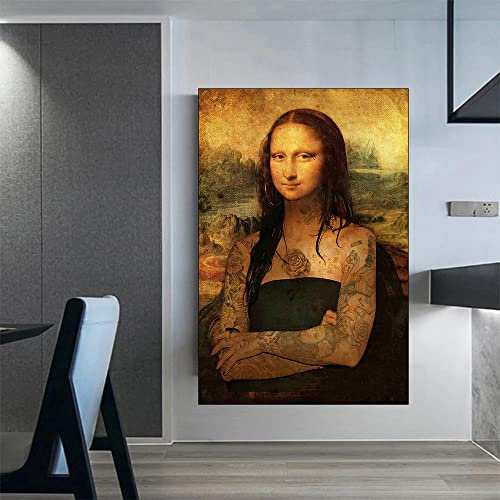 Lustige Wand Bilder Mona Lisa Geld Poster Street Pop Gemälde Poster Lustige Gemäldedrucke Graffiti Gemälde Mona Lisa Modulares Bild Nordic Schlafzimmer Wand Dekor K04185 50X70Cm/Leinwand Rahmen