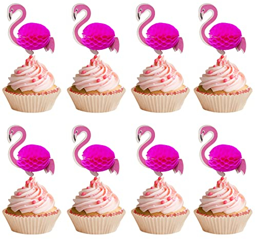 Honbay 50 Stück 3D lebensechte Flamingo Dessert Muffin Kuchen Cupcake Topper Picks niedliche tropische Themen-Kuchendekoration für Motto-Party, Babyparty, Hochzeit oder Geburtstagsparty-Dekoration usw