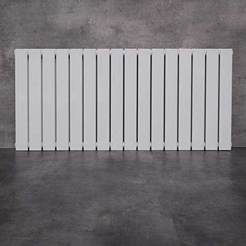WITEN&NOCK Design Heizkörper Flach Paneelheizkörper Horizontal 600x1200 mm, Heizung Badheizkörper für Badezimmer, Flachheizkörper mit Seitlichen Anschlüssen 1630 Watt Weiß Doppellagig