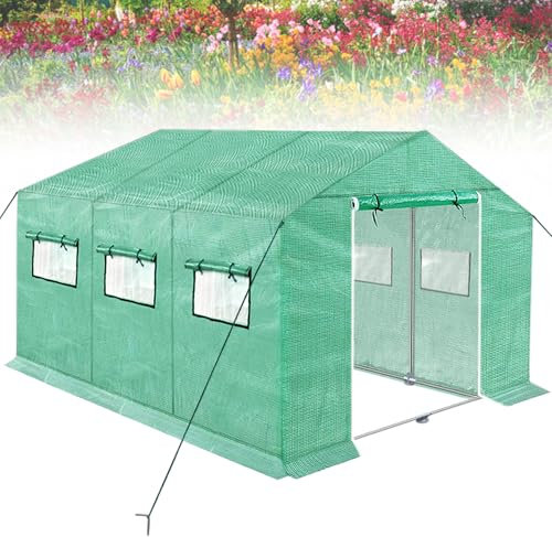 Froadp Invernadero Exterior Casa del Tomate de Plástico con Cubiertas Anti-UV Invernadero para el Cultivo de Plantas con Estantes Tubulares Galvanizados para Semilleros de Jardín (4,5mx2mx2m)