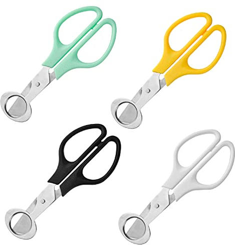 XINMEIWEN 4Pack Stainless Steel Quail Egg Cutter Scissors Quail and Pigeon Egg Cutter Tool Quail Scissors Opener Quail Egg Cracker for Home Kitchen (Black+White+Yellow+Blue)