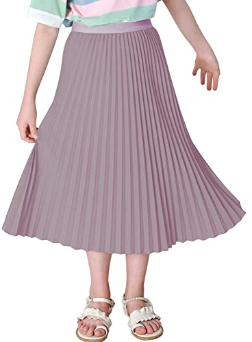 Maeau Mädchen Plisseerock Einfarbiger Faltenrock Gummizug in der Taille | Rock Lang für Freizeit/School/Strand/Party/Tanz, mit Weichem Futter, 4–16 Jahre/110-165cm