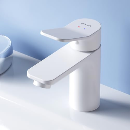 AM.PM X-Joy - Waschtischarmatur mit Einhandmischer Waschbecken, Wasserhahn Bad Klein, Einhebel-Waschtischmischer Kurzer, Badarmatur Badezimmer Mischbatterie, Auslauf Höhe 79mm, Weiß Matt