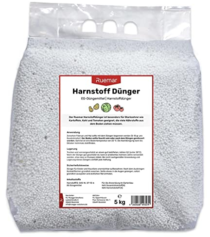 Ruemar Harnstoff Dünger 46% Stickstoff Gemüsedünger für Starkzehrer Langzeitdünger - Hohe Erträge robustes Wachstum Tomaten Kartoffeln Kohl Kürbis Kohl Paprika (5 kg)