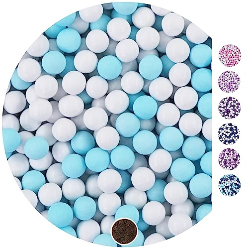 EinsSein 1kg Schokokugeln Mix small weiss-hellblau glanz Gastgeschenke Hochzeit, Taufe, Kommunion, Konfirmation perfekt für Reagenzgläser - Alternative für Schokolinsen, Hochzeitsmandeln,