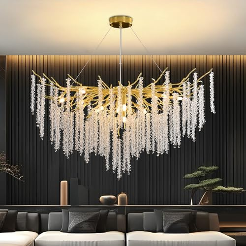 AHXIAOZN Modern Crystal Chandelier Lighting,Round Chandeliers Lights,G9 Lamp Holder,K9 Crystal Pendant Light Hanging Lamp for Living Room, Dining Room, Restaurant（Gold,120cm）