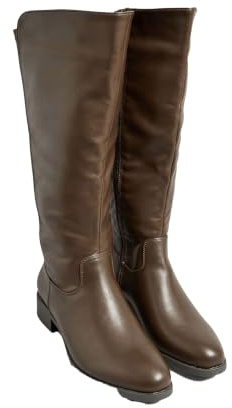 Yours - Chocolate Pu Stretch Heeled Knee High Boots In Wide E Fit & Extra Wide Eee Fit - Women's
