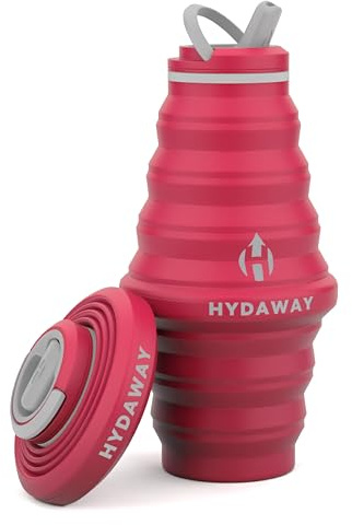 HYDAWAY | zusammenklappbare Wasserflasche mit Auslaufdeckel| ultra-packbar und reisefreundlich | aus lebensmittelechtem Silikon | 750 ml | Design mit großer Kapazität. Flach zusammenklappbar für Handgepäck, Tagesrucksäcke, Wanderrucksäcke. Auslaufsicher, BPA-frei.