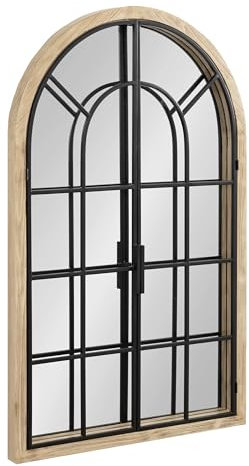 Kate and Laurel Boldmere - Espejo rústico para ventana, 26 x 42 pulgadas, marrón natural y negro, espejo de ventana de granja para decoración de pared