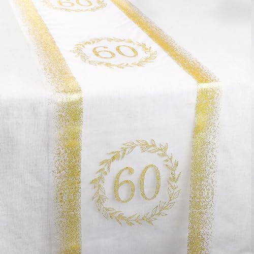 9 Meter x 29 cm „60“ Organza Rollen Transparent Organzastoff Tischläufer Dekostoff Banner perfekt als 60 Jahre Geburtstag Party 60. Jahrestag Party Dekoration Geschenk Schleife Accessoire