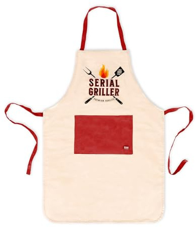 Legami - Delantal de cocina para hombre y mujer, súper chef, para barbacoa, bolsillo frontal, ajustable, talla única, lavable a máquina, tamaño 56 x 76 cm, tema Serial Griller, beige, talla unica