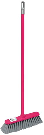 HOMESHOPA Sweeping Broom Brush, Floor Scrubbing Brush with Long Handle, Soft Bristle Cleaning Scrubbing Brush for Kitchen/Bathroom, Deck, Patio, Laminate, Vinyl or Wooden Floor (Pink)