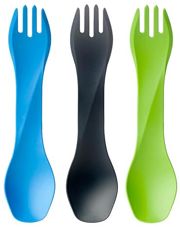 humangear GoBites Bio Uno Mini Spork - Durable Plant-Based Travel & Camping Utensils - Portable & Compact Dining Ware - Food-Safe Material - Light Blue/Light Green/Black, Bio Uno Mini 3-Pack