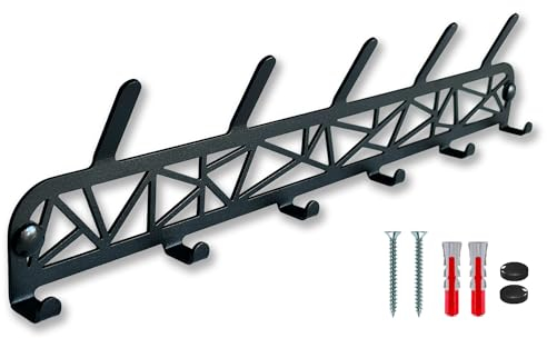 SirHoldeer Kleiderhaken Wand, Garderobenleiste, Wandgarderobe Metall, Hakenleiste Küche, Garderobe Wand, Jackenhalter, Garderobenhaken Schwarz, 11 Haken Jackenaufhänger