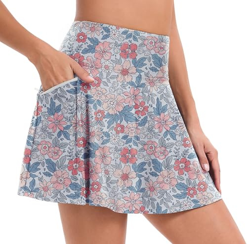 Timuspo badshorts för kvinnor badshorts badmode bikini kjol hög midja byxor sportkjol simshorts strandkjol med 4 fickor, Blomma rosa, XL