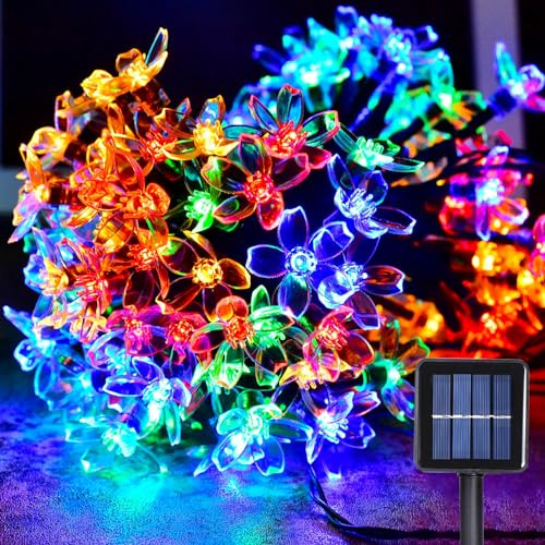 WoskjXas Solar Blumen Lichterkette, 12m 100LEDs Solar Dekorative Lichter für den Außen Bereich, LED Außen Lichterkette mit 8 Blinkmodi, Wasserdichte Garten Beleuchtung für Hof Garten Bar