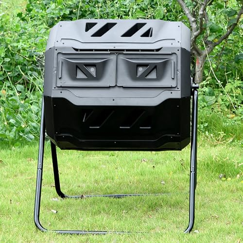 Gtzly Compostiera da Giardino, Compost Tumbler 160L Compost Bin for Esterni, Composter A Doppia Camera Materiale PP con Porte Scorrevoli for Giardino Cortile Esterno