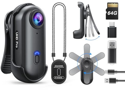 BOBLOV W4 16GB 2K Mini Body Camera, Wearable Camera with 360°Rotatable Clip & Magnetic Clip, 120 Minutes for Recording, Easy to Use for Lecture, Traveling, Pet Walking and Outdoors Activities