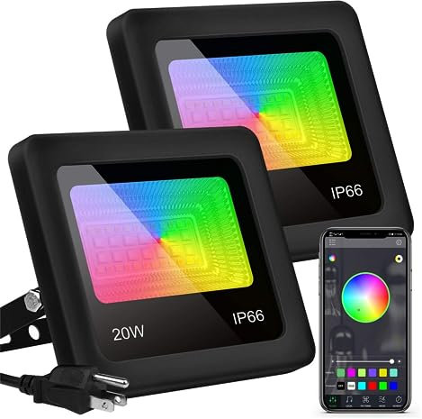 HPHPH Faretto LED da Esterno, Luci di Inondazione A LED RGB da 20 W Proiettori Intellinti for Esterni 16 Milioni di Colori 20 modalità for Paesaggio, Giardino, Festa,per Giardino Corridoio Cortile