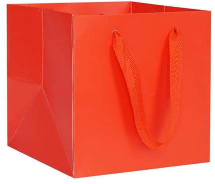 AZOWA Rot KraftPapier Geschenktüte Klein quadratische Geschenktüten mit Henkel Party Geschenk Papiertüten (15 x 15 x 15 cm, 10 Stück)