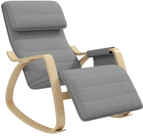 HOMCOM Schaukelstuhl mit Verstellbarer Fußstütze 67x110x91cm Grau | Still-Schaukelstuhl, Seitentasche, Kopfstütze, für Schlafzimmer