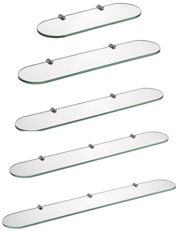 HomeHeng Bathroom Glass Shelf, 8mm Tempered Glass Shower Shelf, Clear Glass + Chrome Glass Clamp, 70 x 12 cm, E3308-70HC