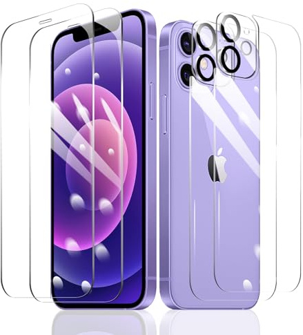 Fylnatc [2+2+2] Schutzfolie für iPhone 12 + Kameraschutz + Rückseite Schutzfolie mit einfachem Befestigungswerkzeug, Panzer Schutz Glas, gehärtetem Glas