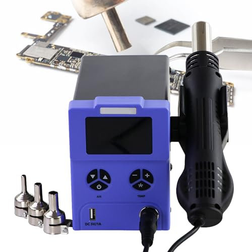 VNATWGOO EstacióN De Soldadura De Retrabajo De Aire Caliente con Control De Temperatura, Pistola De Aire Caliente para Desoldar con Volumen De Aire Ajustable, para Retrabajo De SMD,220V