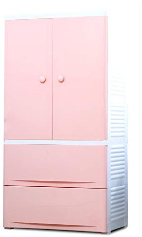 Kinder-Kleiderschrank, Aufbewahrungsschrank mit Doppeltüren und Schubladen, Kunststoff-Spielzeug, Baby-Spind für Organisation und Aufbewahrung, 58 × 40 × 114 cm, rosa Hängeoption