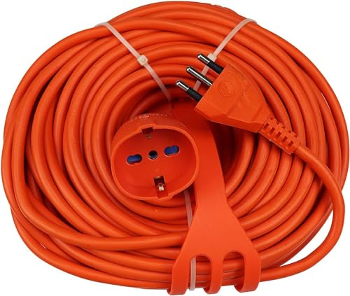 Prolunga Elettrica 15 Metri, Sezione Cavo 3X1.5mm², Spina Italiana 16A, Presa Multistandard Bipasso Schuko 10/16A, Max 3500W 250V, Supporto Avvolgicavi Incluso (15 Metri)