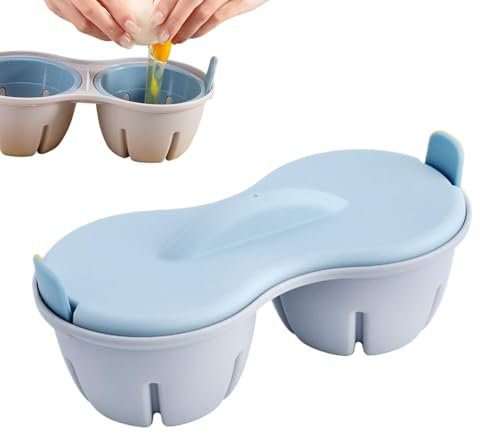 Bollitore per uova per forno a microonde, 2 cavità antiaderenti, con coperchio, bollitore per uova in camicia a doppia tazza, antiaderente, con coperchio, resistente al calore, gadget da cucina per
