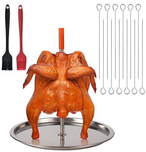 Raheem Juego de 15 brochetas de acero inoxidable para carne y asador de pollo, 2 cepillos, ideal para barbacoas al aire libre, picnics y barbacoas, pinchos de metal con diseño fácil de limpiar que