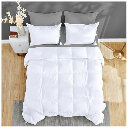 13.5 Tog Duck Feather & Down Duvet Anti Dustmite and Down Proof Cover White Duck Feather Duvet for All Year Round Premium Soft Warm & Cosy Quilt Ideal for Summer & Winter Machine Washable (King)