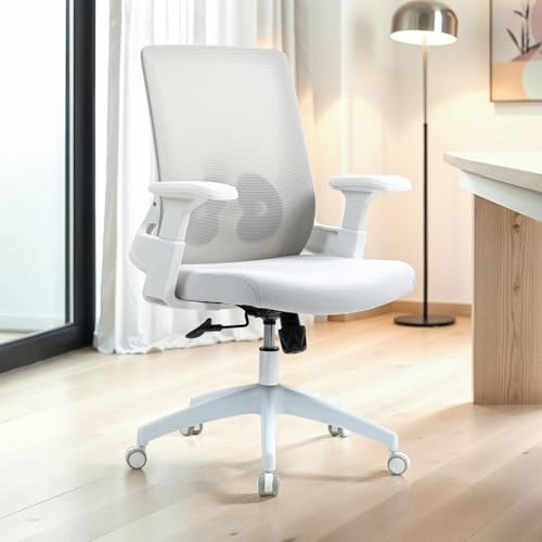IDIMEX Bürodrehstuhl CAPVAL höhenverstellbar mit Lendenstütze, weiß - ergonomischer Schreibtischstuhl mit Mesh-Rücken, moderner Drehstuhl, bequemer Bürostuhl für Home-Office [bis 120 kg]