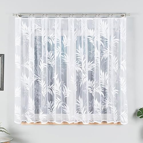 Gardinen Vorhangen Weiß Jacquard 300x150 cm (BxH) Surinam Moderne Gardine Auf Kräuselband Fertig Zum Aufhängen Weiße Dekoschal