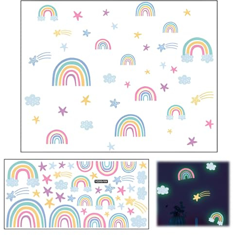 Fée Etoiles Phosphorescentes Plafond Etoile Fluorescente Chambre Enfant Nuages arc-en-ciel Étoiles Points Fluorescente Autocollants Enfants Stickers Muraux Décoration pour Enfants Fille Chambre