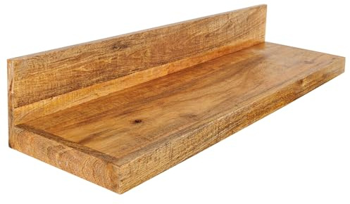 Wandregal MAKASSAR 80cm - natur - Mangoholz Handarbeit lackiert | Montiert, Massivholz, einzigartige Maserung, für Wohnzimmer, für Deko, pflegeleichte Oberfläche, modernes Design
