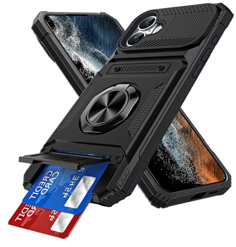IMEIKONST for iPhone 16 6.1 Case with Card Holder, Camera Protection Cover & Magnetic Ring Kickstand, Rugged Hard PC Back Shockproof Phone Case for iPhone 16. Black TCKB